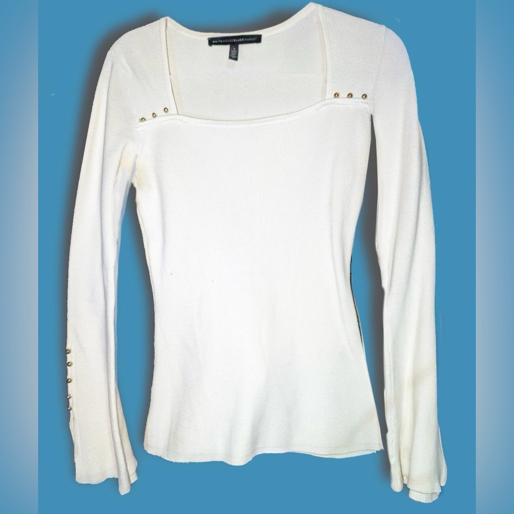 White House black market off-white sweater with button embellishments size small